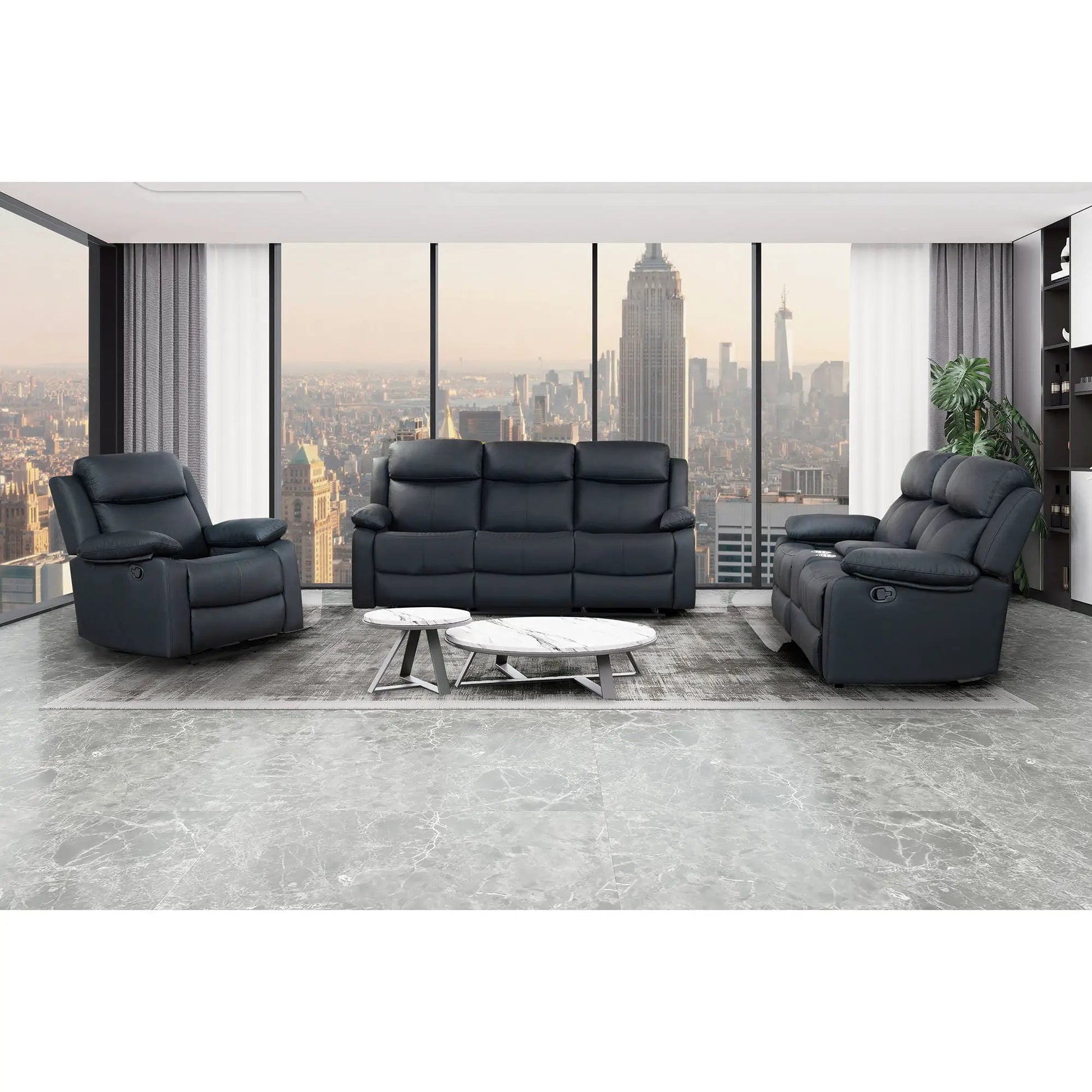 Blanche glider recliner with LED arms in dark gray leather, 3-pack by Unique Piece on Tampa Home & Garden Store