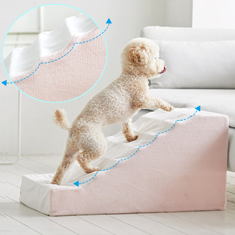 Ladder Bedside Small Dog Cat Ladder pink fabric ramp with textured steps for pets on Tampa Home & Garden Store