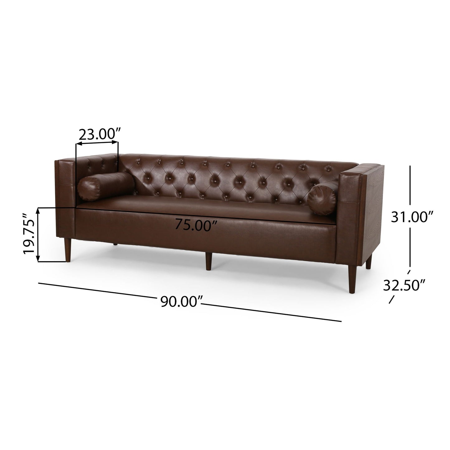 Contemporary 3 Seater Sofa with Tufted Design in brown leather by HouseOfZazla on Tampa Home & Garden Store
