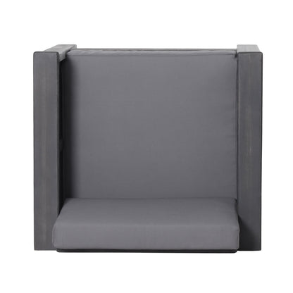 2 Outdoor Acacia Wood Club Chairs with Cushions, Dark Gray, 27.75"D x 32"W x 27.75"H
