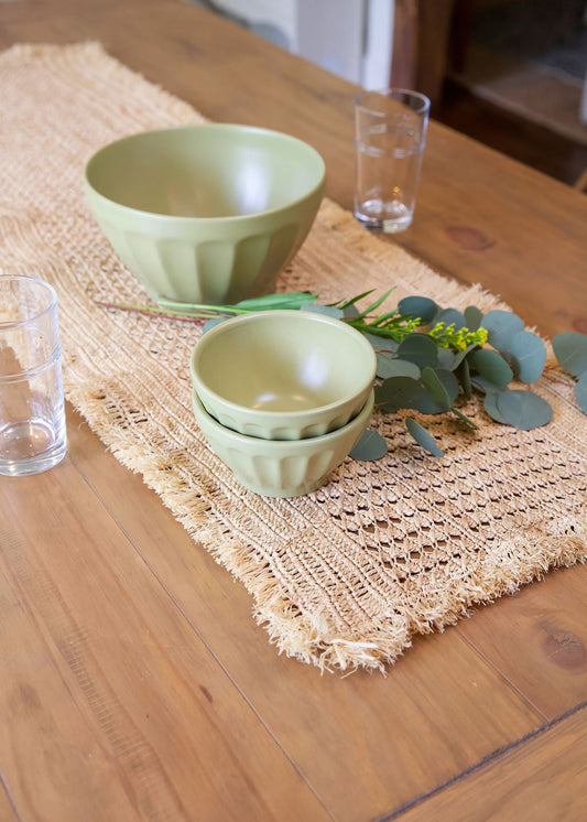 Lazio Crochet Raffia Table Runner by Payton James natural beige woven texture on Tampa Home & Garden Store