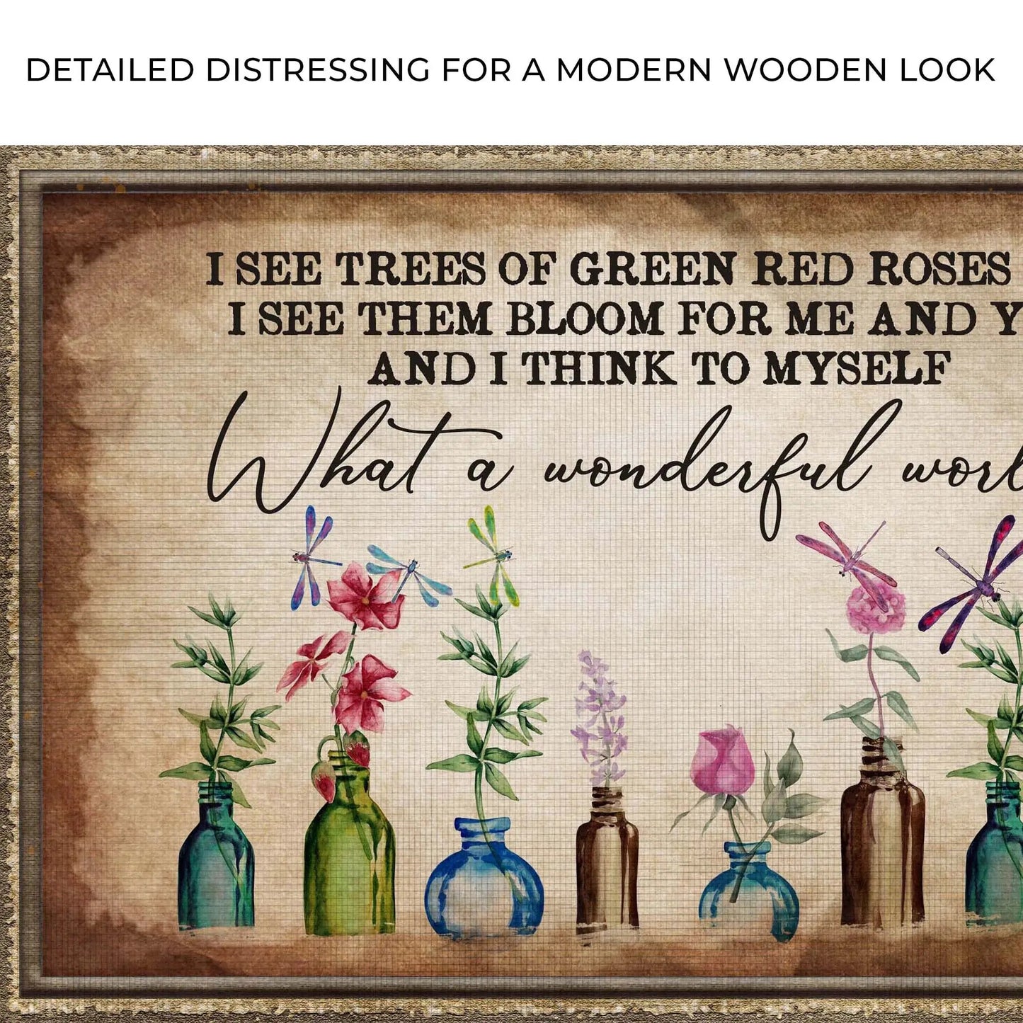 What A Wonderful World Sign X canvas with vintage botanical illustration Tailored Canvases on Tampa Home & Garden Store