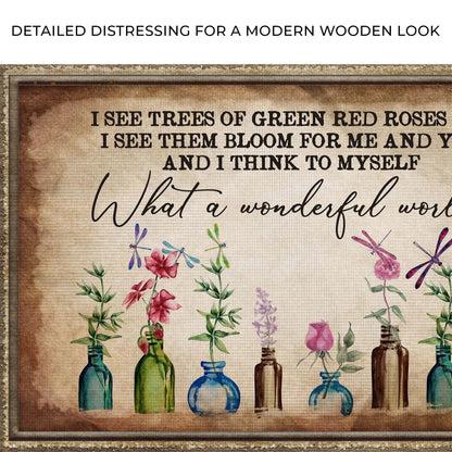 What A Wonderful World Sign X canvas with vintage botanical illustration Tailored Canvases on Tampa Home & Garden Store
