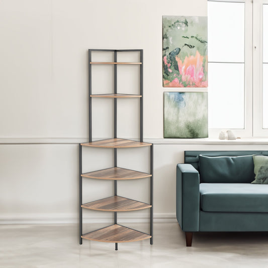 6-story corner open bookshelf modern bookshelf wooden frame independent bookshelf unit, country brown - Tampa Home & Garden Store