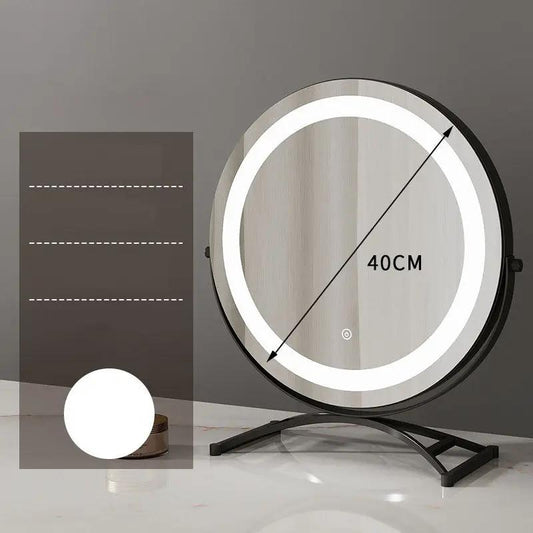 Round black LED dressing table mirror with stand, 40 cm diameter on Tampa Home & Garden Store