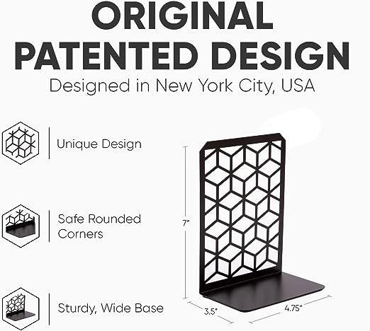 3D Cube Bookends 2-Pack – Geometric Metal Book Ends by Geomod - Tampa Home & Garden Store