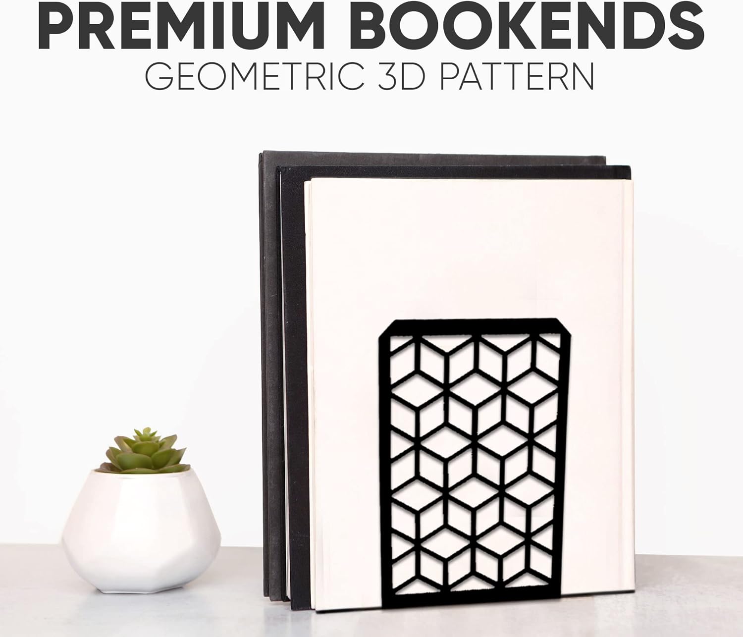 3D Cube Bookends 2-Pack – Geometric Metal Book Ends by Geomod - Tampa Home & Garden Store