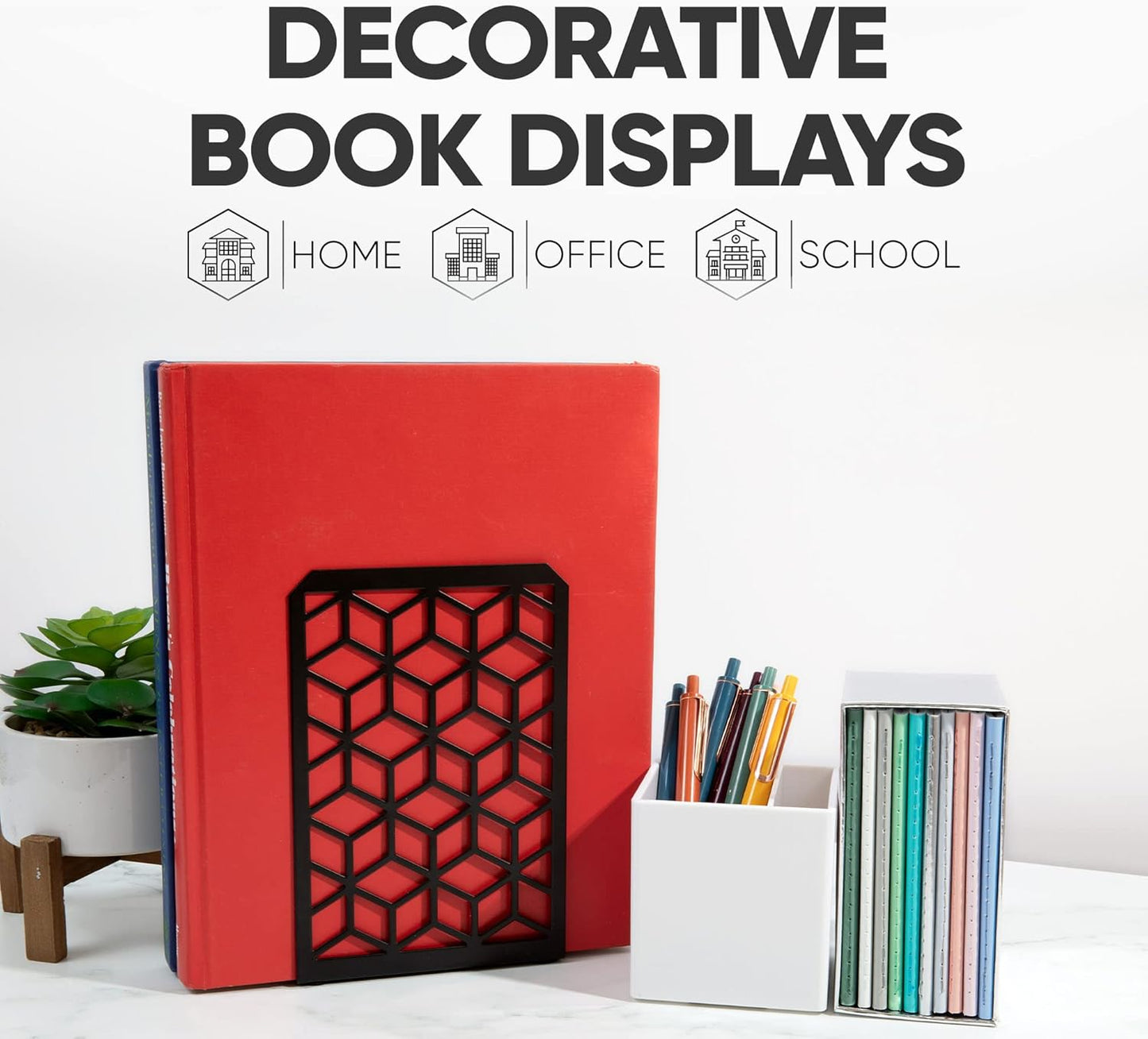 3D Cube Bookends 2-Pack – Geometric Metal Book Ends by Geomod - Tampa Home & Garden Store