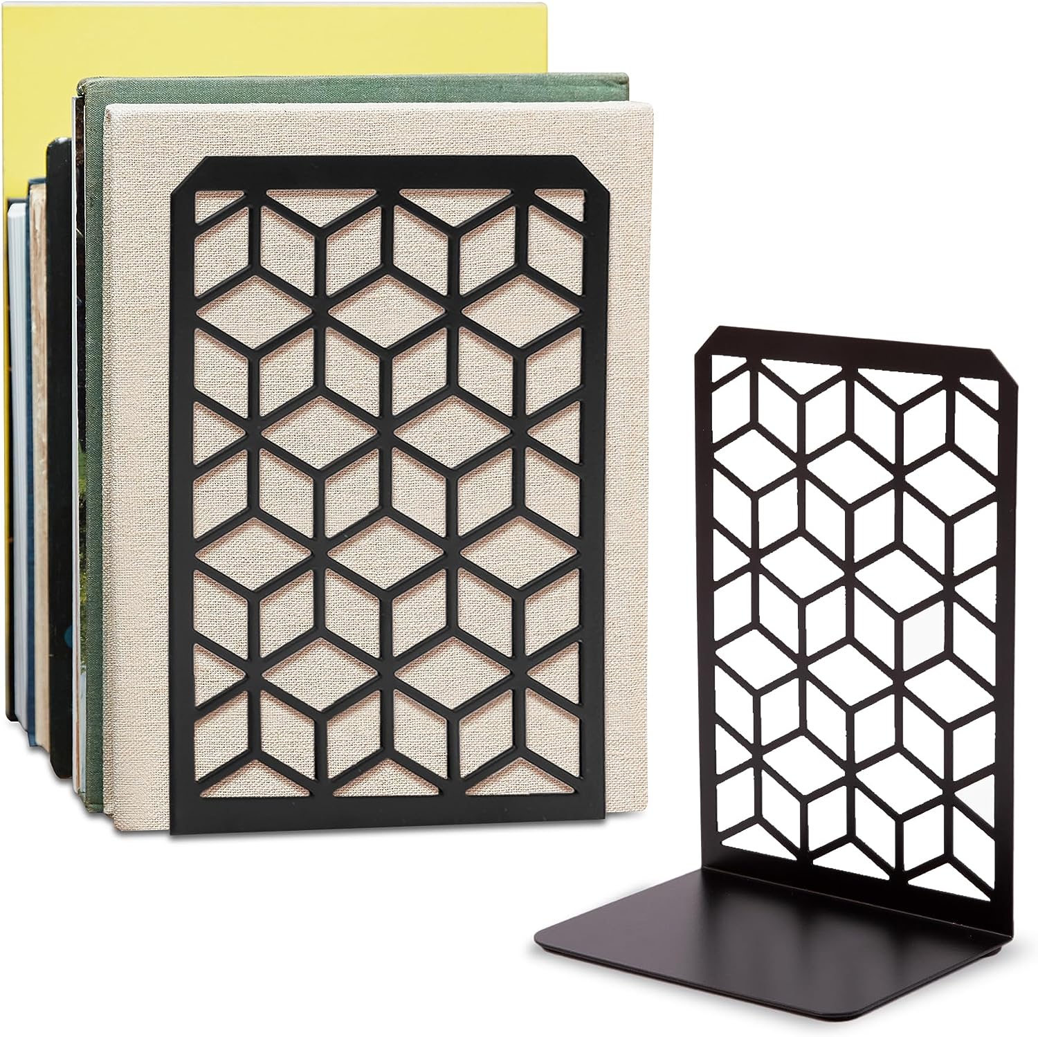 3D Cube Bookends – Geometric Metal Book Ends by Geomod - Tampa Home & Garden Store