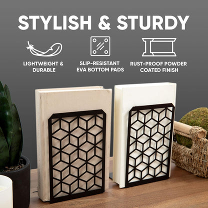 3D Cube Bookends – Geometric Metal Book Ends by Geomod - Tampa Home & Garden Store