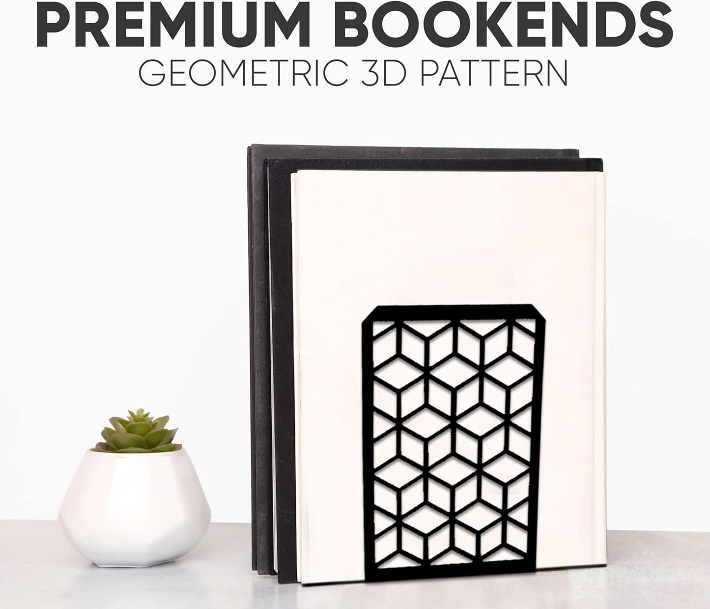 3D Cube Bookends – Geometric Metal Book Ends by Geomod - Tampa Home & Garden Store