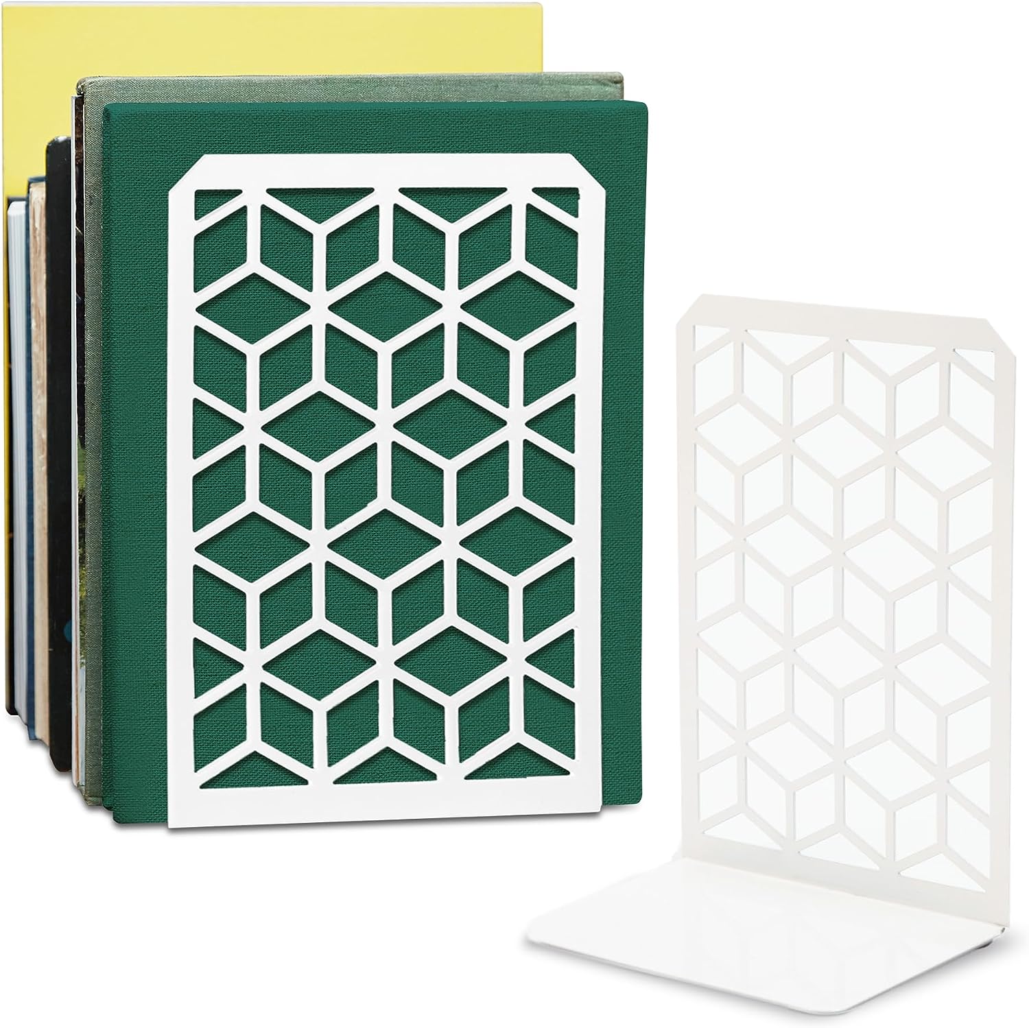 3D Cube Bookends – Geometric Metal Book Ends by Geomod - Tampa Home & Garden Store