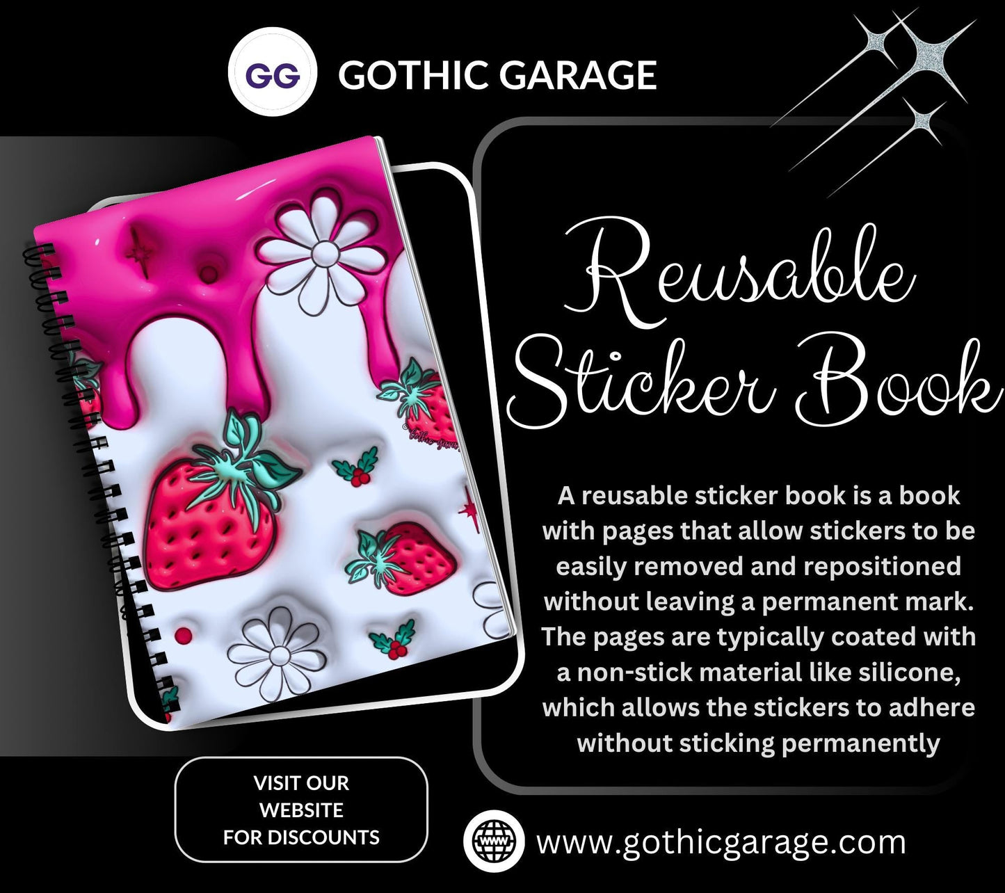 3D Stawberries Reusable Sticker Book, Sticker Album and Organizer, Kid Friendly and Waterproof - Tampa Home & Garden Store