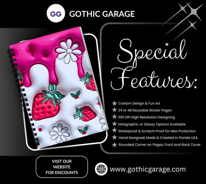 3D Stawberries Reusable Sticker Book, Sticker Album and Organizer, Kid Friendly and Waterproof - Tampa Home & Garden Store