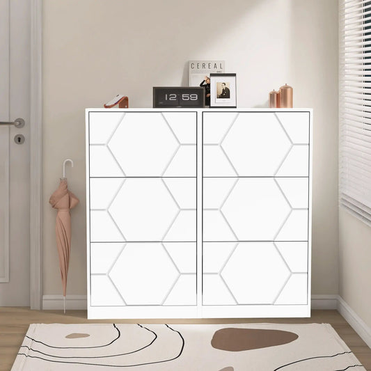 Shoe Storage Cabinet 6-Tier in white with geometric diamond panel doors for entryway on Tampa Home & Garden Store