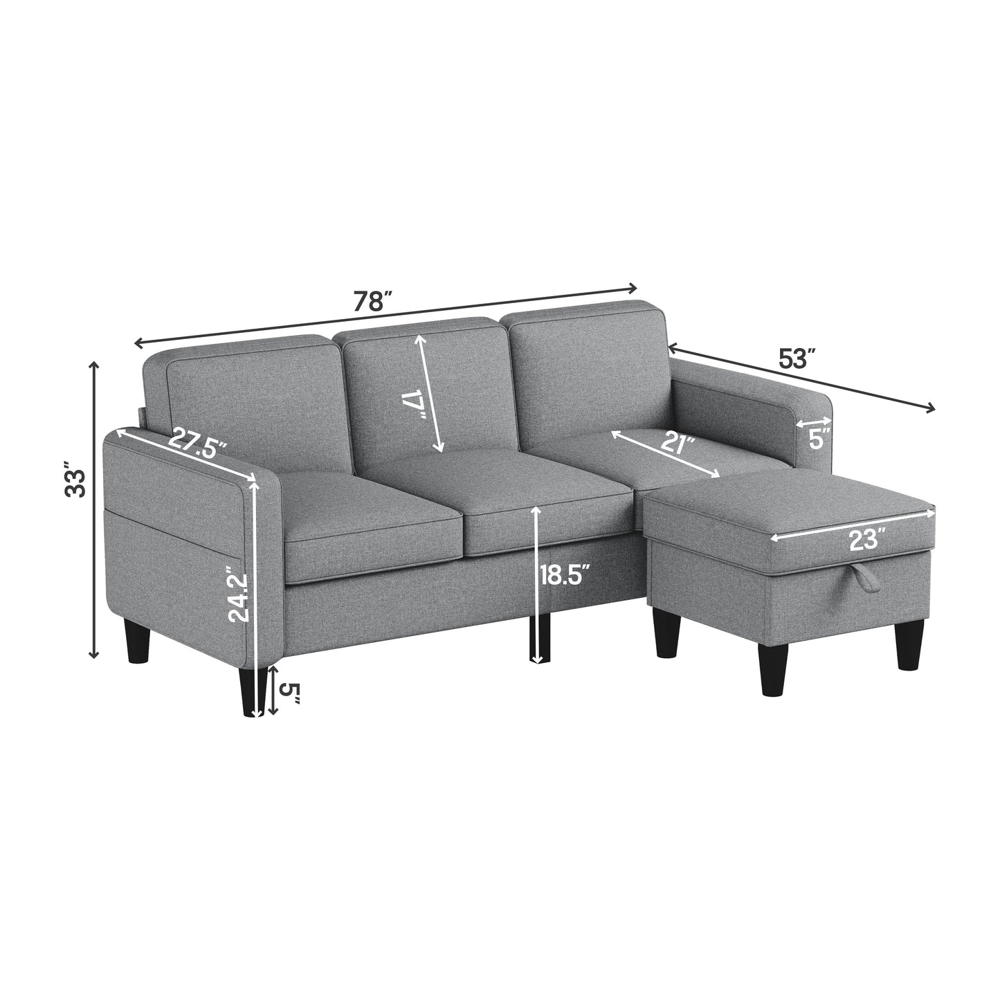 light grey Sofas for families, apartments, dorms, bonus rooms, compact Spaces with lounge lounges L-shaped design for the chaise