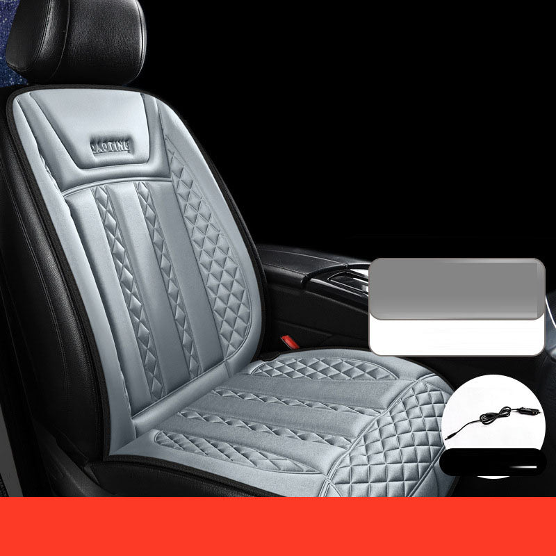 Car heated seat cushion in light gray plush, diamond-stitched upholstery 12V/24V VIP Presence on Tampa Home & Garden Store