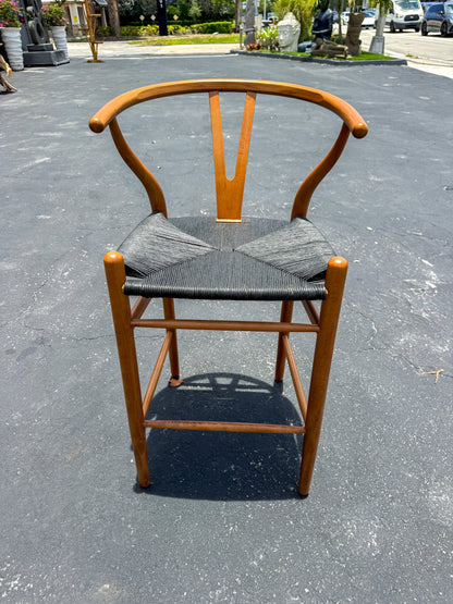 Wishbone Island Counter Stool wooden frame with black woven seat, counter-height chair on Tampa Home & Garden Store