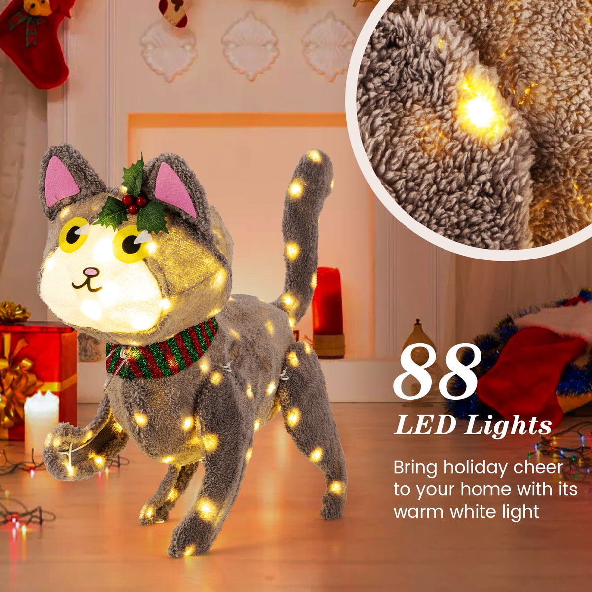 3D Cute Cat night light, plush gray with 88 warm-white LEDs, plug-in DirectDeals on Tampa Home & Garden Store