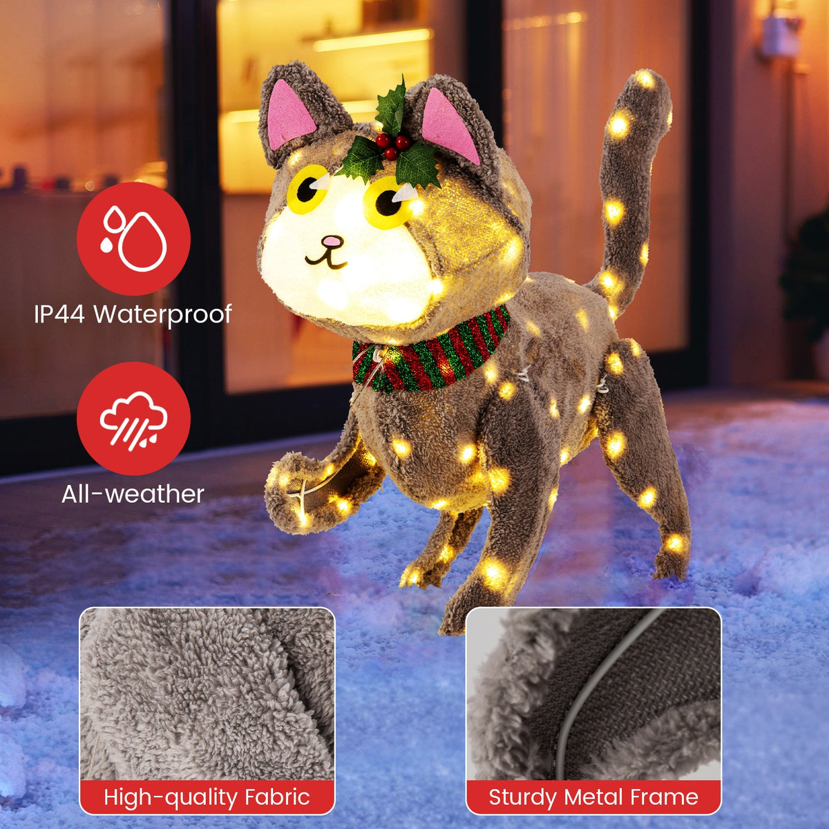 DirectDeals 88 LED Pre-lit 3D Cat night light with warm white glow gray plush fabric on Tampa Home & Garden Store
