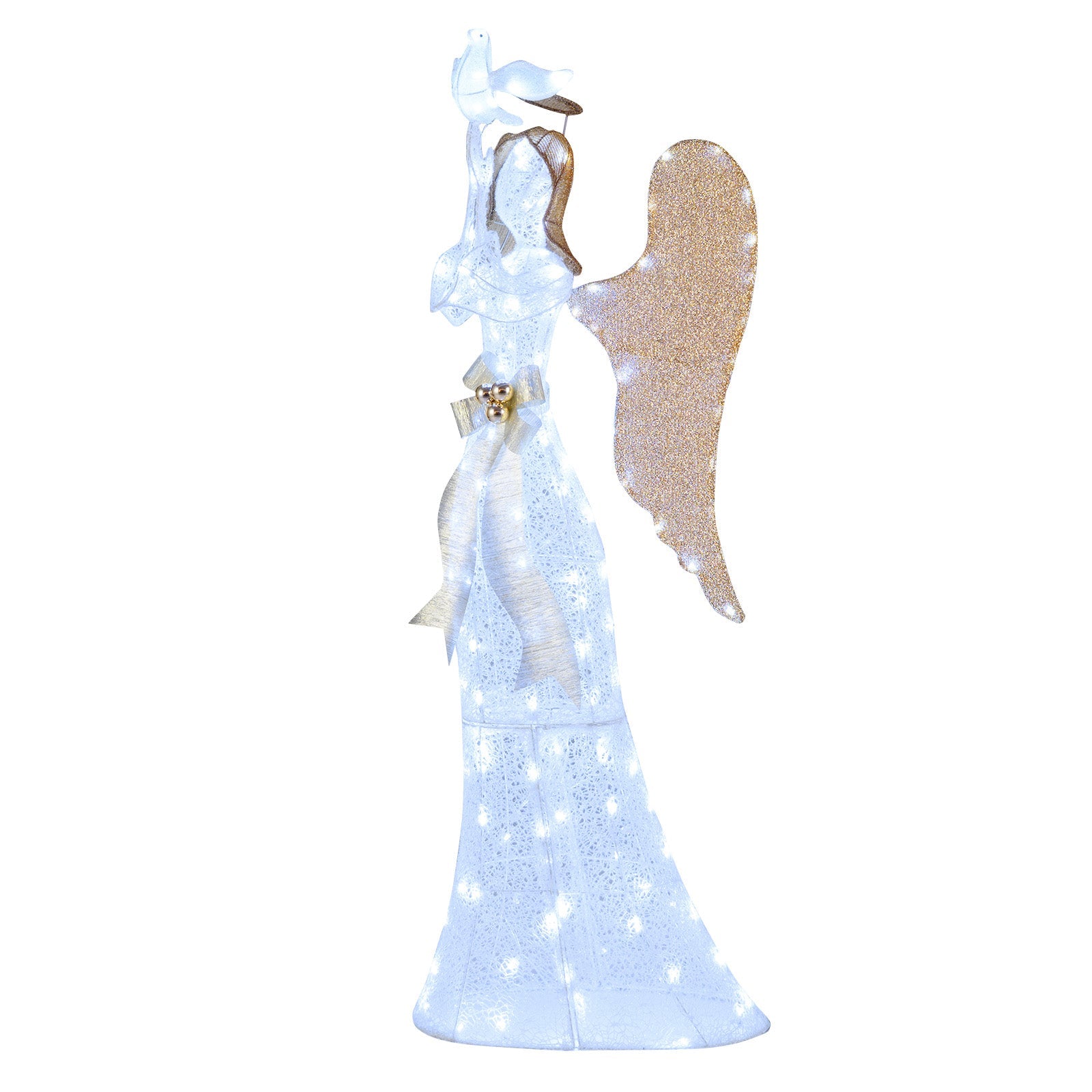 3D Lighted Angel Christmas lawn ornament white lace gown glitter gold wings DirectDeals on Tampa Home & Garden Store