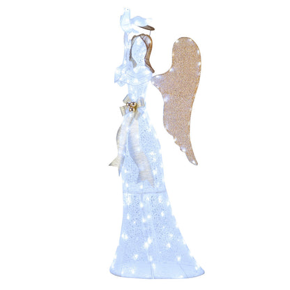 3D Lighted Angel Christmas lawn ornament white lace gown glitter gold wings DirectDeals on Tampa Home & Garden Store