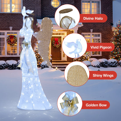 3D Lighted Angel lawn ornament 5.5 ft DirectDeals white LED statue with glitter wings on Tampa Home & Garden Store