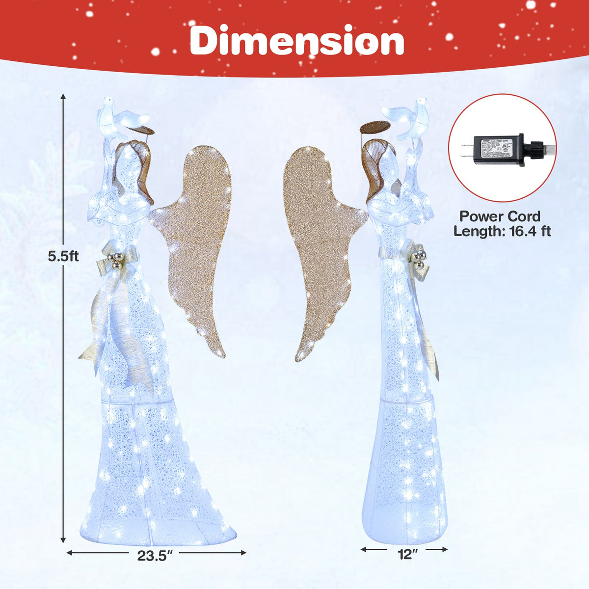 3D Lighted Angel Christmas Decoration, 5.5 ft halo lawn ornament with glitter wings DirectDeals on Tampa Home & Garden Store