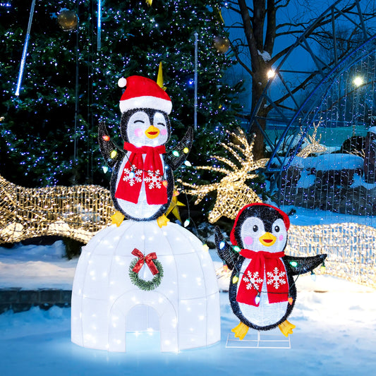3D pre-lit penguin decoration with Santa hat and scarf, 170 cold-white LEDs, Xmas display on Tampa Home & Garden Store