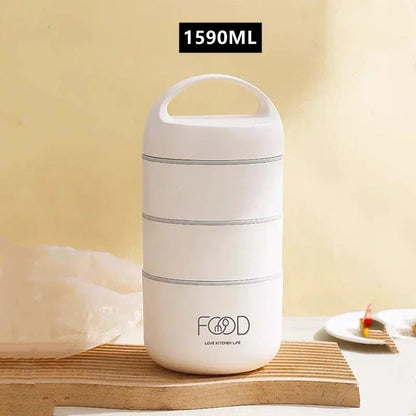 Large-capacity stainless steel lunch box with stackable tiers, 1590ml, leak-proof, FOOD logo on Tampa Home & Garden Store