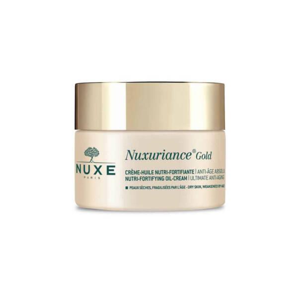 Face cream Nuxuriance Gold anti-aging day cream jar, beige container with gold lid, NUXE on Tampa Home & Garden Store