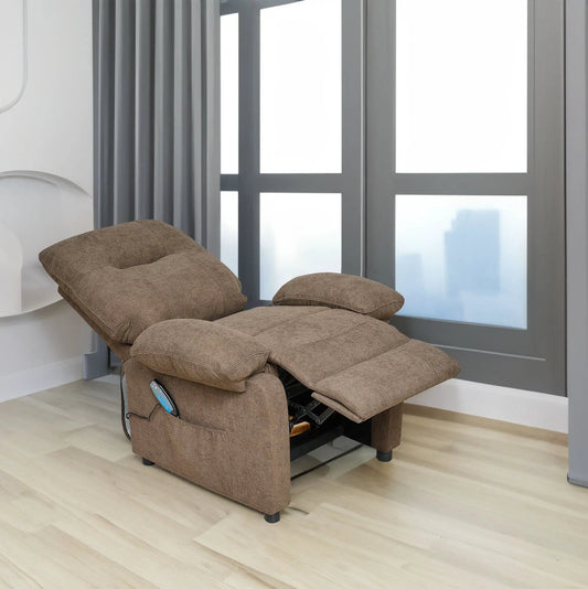 Manual Control Recliner Chair with Massage brown fabric, extended footrest on Tampa Home & Garden Store