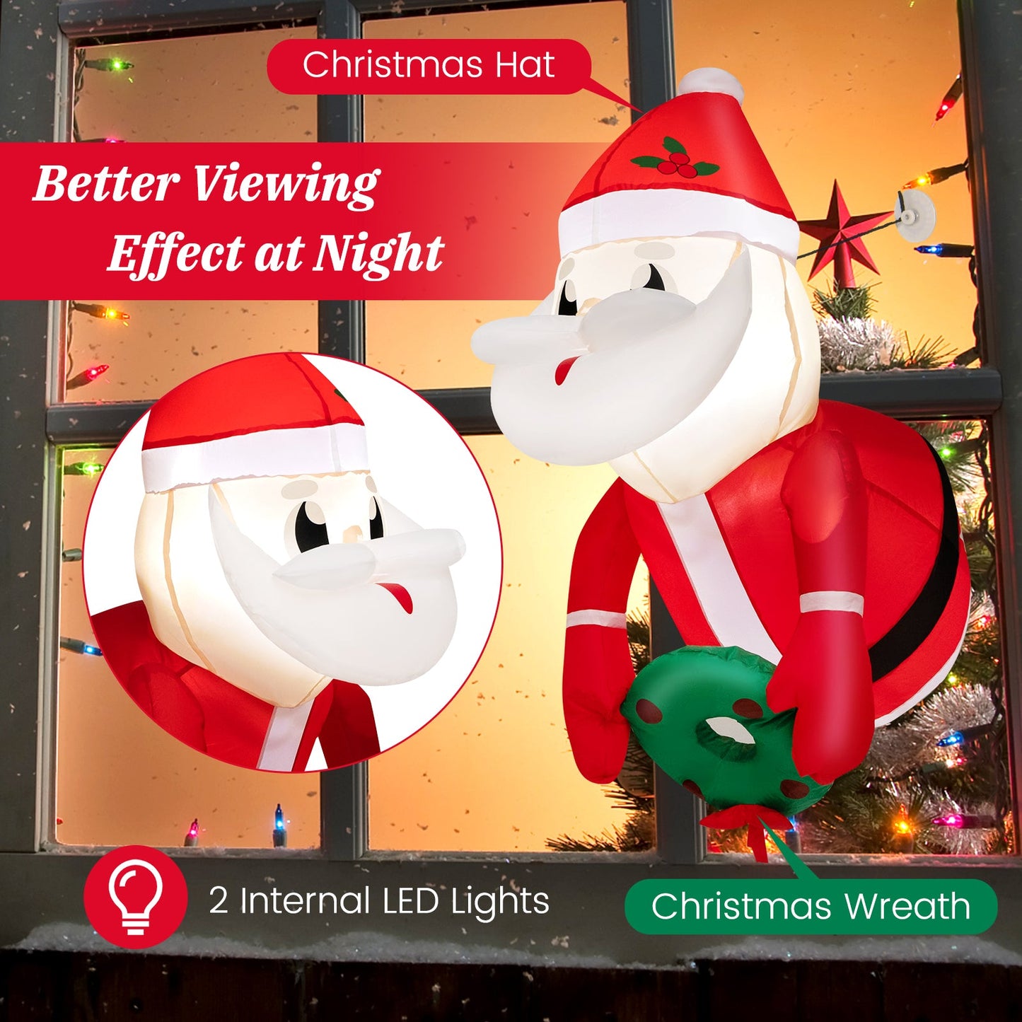 3.3 Pies Papá Noel Inflable Iluminado Saliendo de la Ventana