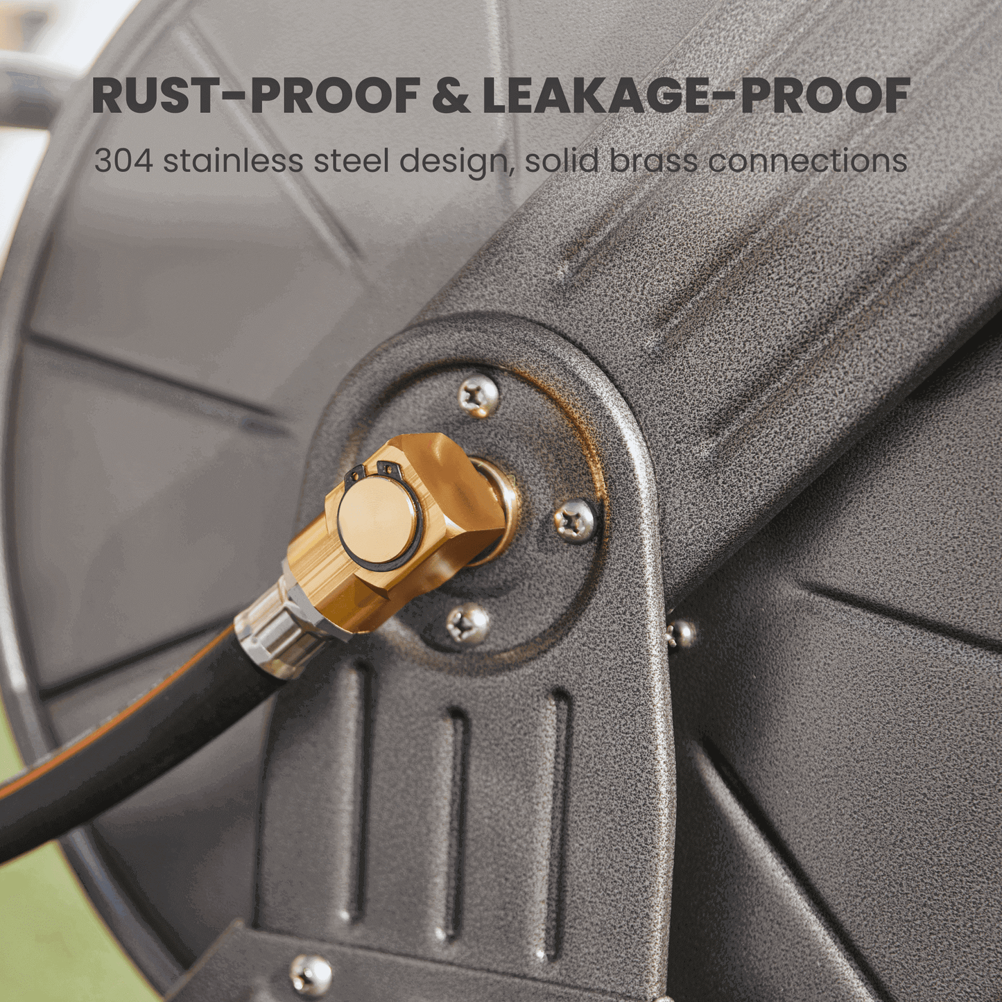 Carrete para manguera de jardín - 2 ruedas - Acero inoxidable - Resistente