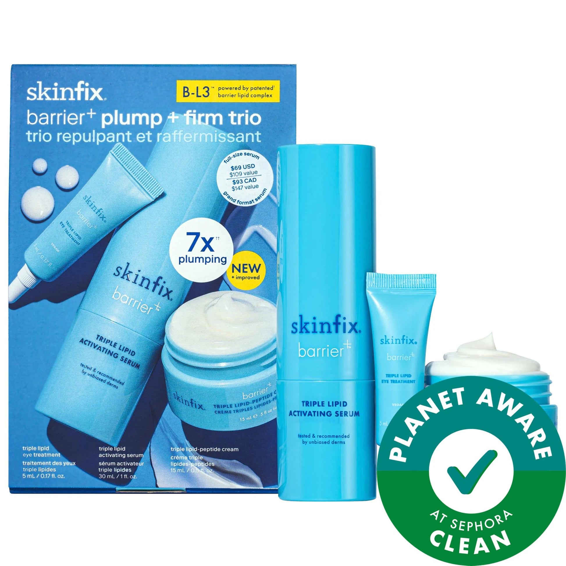 3-piece Skinfix barrier+ blue trio kit: plumping moisturizer, firming eye cream & B-L3 serum on Tampa Home & Garden Store