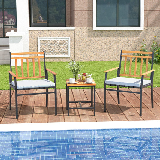 3 Pieces Outdoor Furniture Set Acacia Wood Patio Conversation Set with Cushions-White - Tampa Home & Garden Store