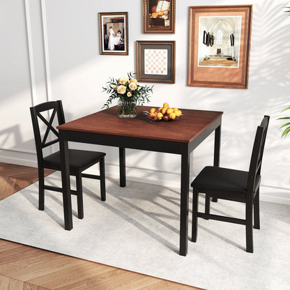 Juego de mesa de comedor de 3 piezas, mesa de cocina cuadrada de madera para 2 personas - Marrón