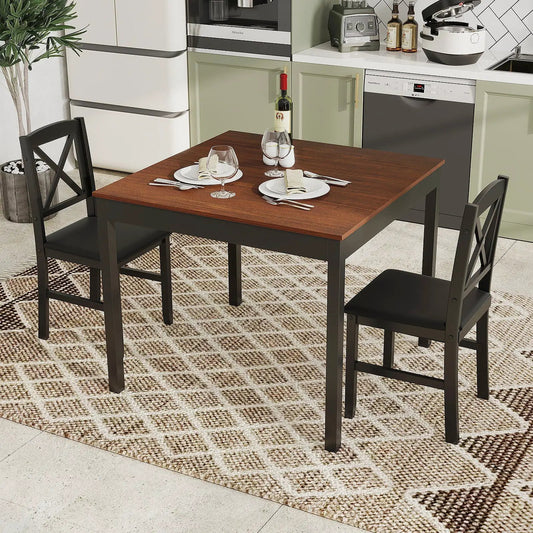 Three Piece Wood Dining Table Set for Two with brown tabletop and black chairs on Tampa Home & Garden Store