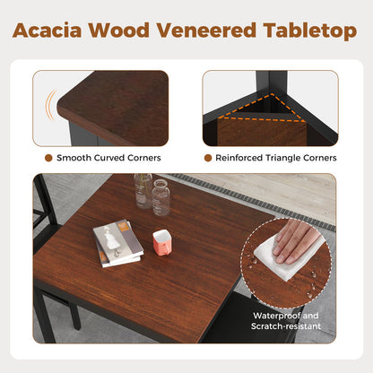 Juego de mesa de comedor de 3 piezas, mesa de cocina cuadrada de madera para 2 personas - Marrón