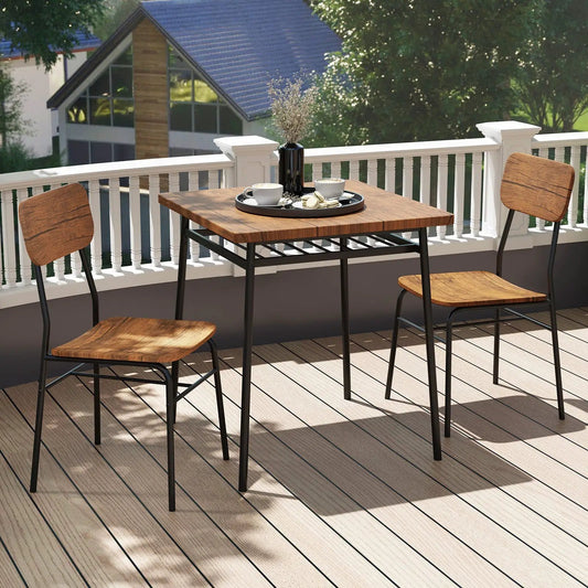 DirectDeals 3 Piece Dining Table Set for 2 wood square table with black metal legs and two chairs on Tampa Home & Garden Store
