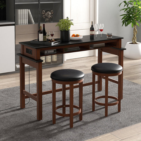 3-Piece Home Bar Set with 2 Upholstered Bar Stools Outlets and USB Ports - Tampa Home & Garden Store