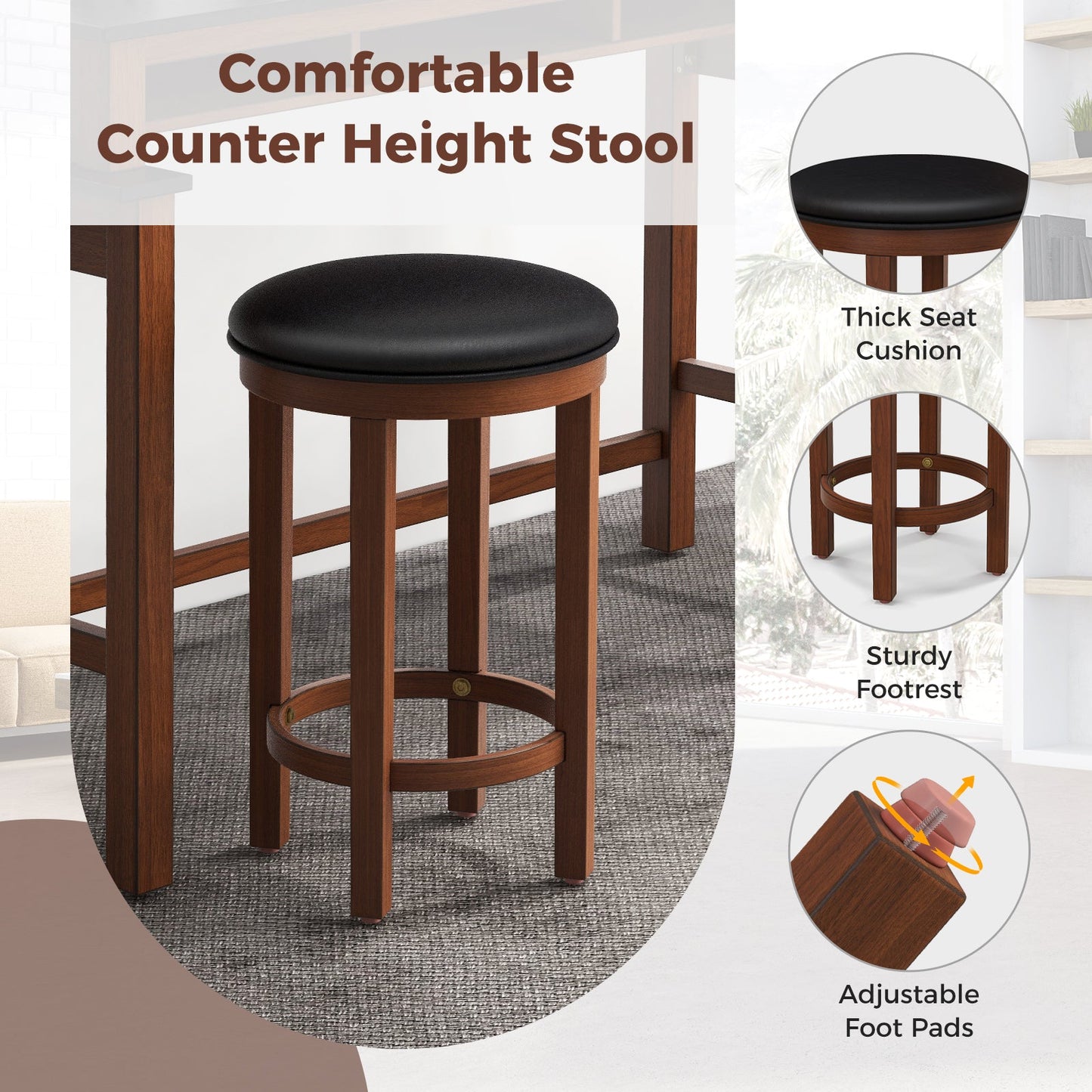 3-Piece Home Bar Set with 2 Upholstered Bar Stools Outlets and USB Ports