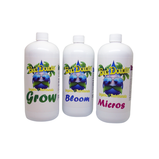 Bud Doublin Grower’s 3 Pack Micros Grow & Bloom from GS Plant Foods in white bottles on Tampa Home & Garden Store
