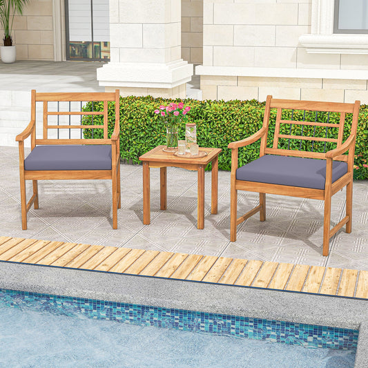 3 Piece Wood Patio Furniture Set with Seat Cushions and Acacia Wood Frame-Gray - Tampa Home & Garden Store