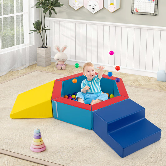 3-Piece Baby Foam Climbing Blocks Climb and Crawl Set with 100 Ocean Balls - Tampa Home & Garden Store