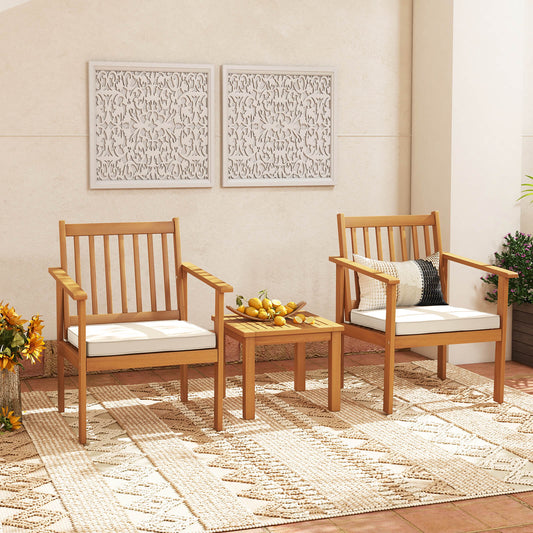 3 Pieces Patio Wood Furniture Set with soft Cushions for Porch-White - Tampa Home & Garden Store