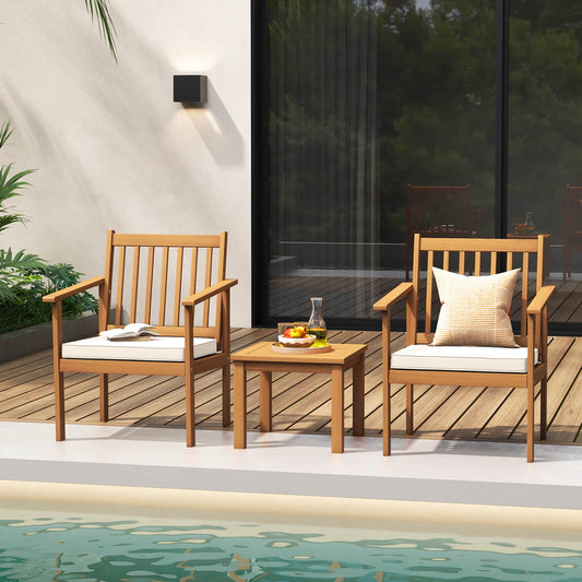 3 Pieces Patio Wood Furniture Set with soft Cushions for Porch-White - Tampa Home & Garden Store