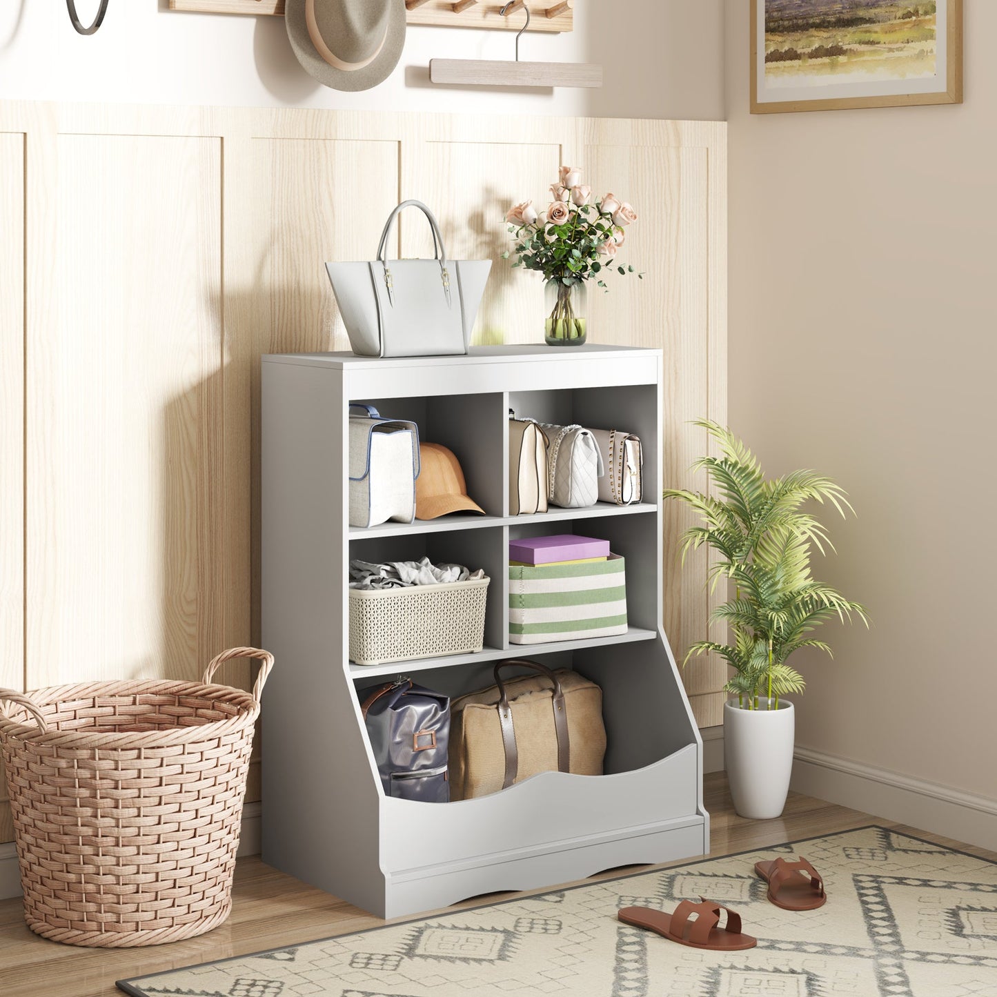 3-Tier Children's Multi-Functional Bookcase Toy Storage Bin Floor Cabinet