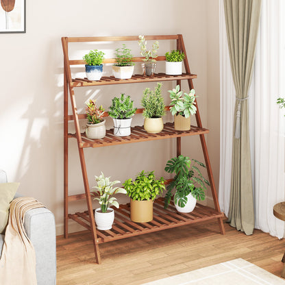 Estantería plegable de bambú de 3 niveles para plantas/flores/libros - Marrón