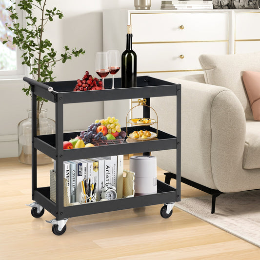 3-Tier Utility Cart Rolling Metal Cart with Handle and Universal Wheels - Tampa Home & Garden Store